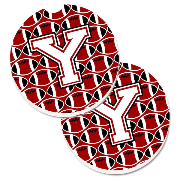 Carolines Treasures Letter Y Football Cardinal and White Set of 2 Cup Holder Car Coaster CJ1082-YCARC - main